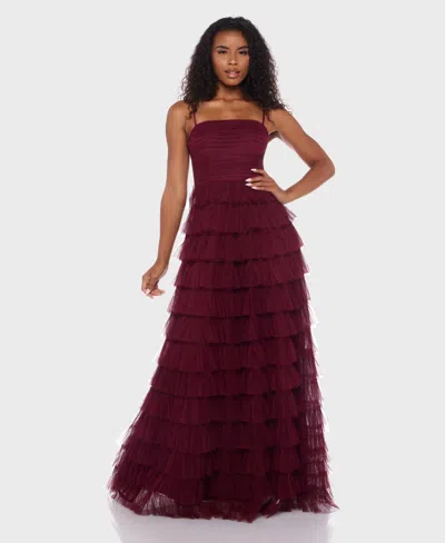 B Darlin Junior's Spaghetti Strap Square Neck Ruffle Dress In Brown