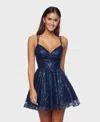 B Darlin Junior's Spaghetti Strap V-neck Dress In Blue