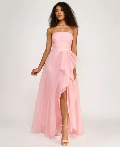 B Darlin Juniors' Asymmetric Drape Strapless Ball Gown, Created For Macy's In Pink