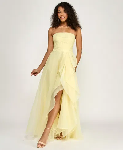 B Darlin Juniors' Asymmetric Drape Strapless Ball Gown, Created For Macy's In Yellow