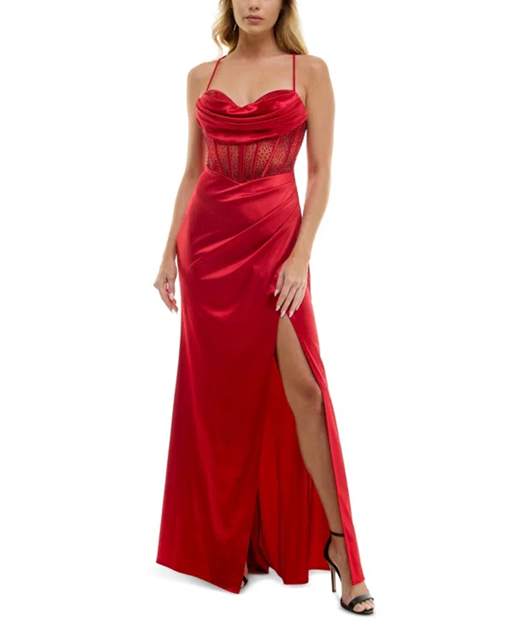 B Darlin Juniors' Beaded Satin Corset Bodycon Dress, Created For Macy's In  Red,red | ModeSens