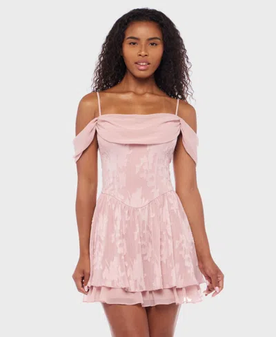 B Darlin Juniors' Cold-shoulder Jacquard Fit & Flare Dress In Purple
