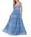B Darlin Juniors' Corset Ruffled Gown In Chambray