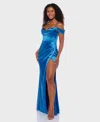 B Darlin Juniors' Cowl-neck High-slit Corset Gown, Created For Macy's In Blue