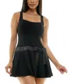 B Darlin Juniors' Drop-waist Square-neck Bow-trim Dress In Black