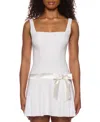 B Darlin Juniors' Drop-waist Square-neck Bow-trim Dress In White