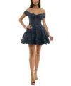 B Darlin Juniors Womens Sequined Polyester Mini Dress In Navy,navy