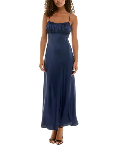 B Darlin Juniors' Emma Satin Strappy Scoop-back Gown In Navy