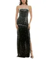 B Darlin Juniors' Faux-pearl Sequin Embellished Strapless Gown In Blk,wht