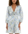 B Darlin Juniors' Floral-print Rosette Dress In White