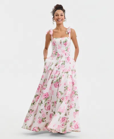 B Darlin Juniors' Floral Print Sleeveless Gown In Pink