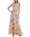 B DARLIN JUNIORS' FLORAL-PRINT STRAPPY-BACK RUFFLED GOWN