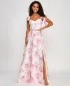 B Darlin Juniors' Floral Print Two-piece Corset Ball Gown, Created For Macy's In Off White,pink