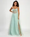 B Darlin Juniors' Glitter Mesh Corset Ball Gown, Created For Macy's In Sage