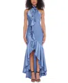 B Darlin Juniors Womens Ruffled Halter Neck Evening Dress In Chambray