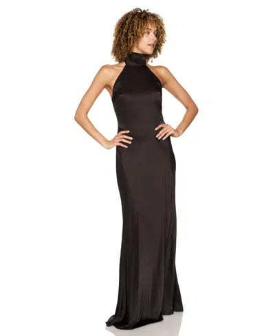 B Darlin Juniors' Halter-neck Satin Back-neck Tie Gown In Black