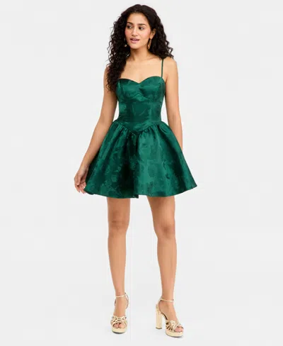 B Darlin Juniors' Jacquard Satin Fit & Flare Dress In Green