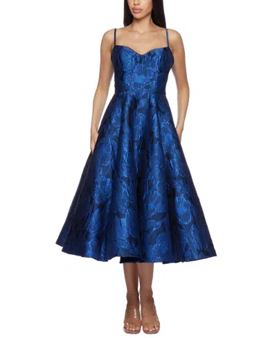 B Darlin Juniors' Sweetheart-neck Jacquard Fit & Flare Dress In Navy,royal