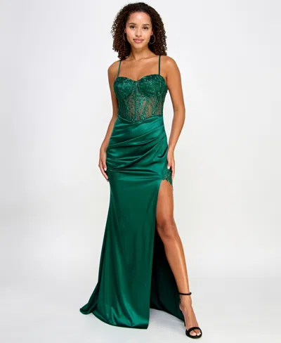 B Darlin Juniors' Lace Corset Gown, Created For Macy's In Hunter,hunter