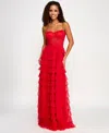B Darlin Juniors' Lace Ruffled Sweetheart Sleeveless Gown, Created For Macy's In Red