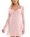B Darlin Juniors' Lace-sleeve Mini Dress In Light Pink