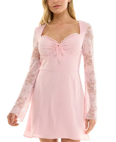 B Darlin Juniors' Lace-sleeve Mini Dress In Light Pink