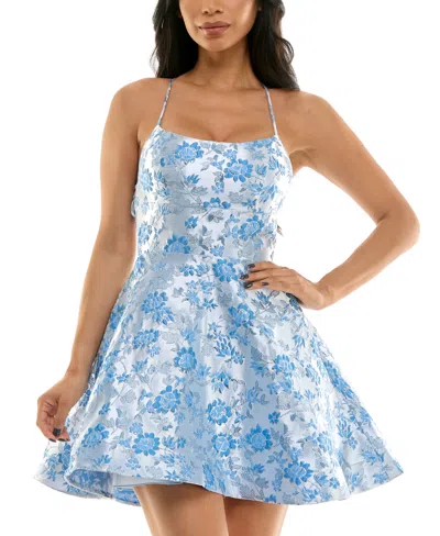 B Darlin Juniors' Lace-up A-line Dress In Silver,sky