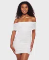 B Darlin Juniors' Off-the-shoulder Glitter Mesh Bodycon Dress In White