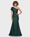 B Darlin Juniors' One-shoulder Draped Floor-sweeping Gown In Green