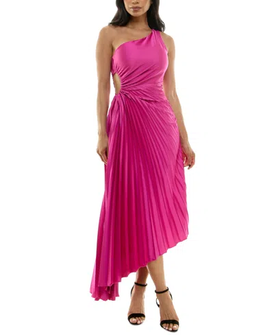 B Darlin Juniors' Pleated Cutout One-shoulder Gown In Pink