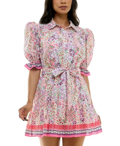 B Darlin Juniors' Printed Collared Fit & Flare Shirtdress In Ofw,multi