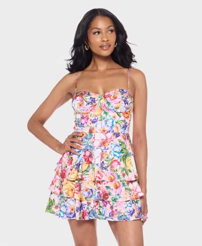 B Darlin Juniors' Printed Sweetheart Neck Mini Dress In Multi