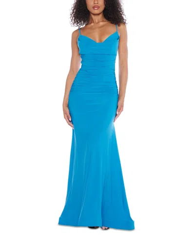 B Darlin Womens Ruched Polyester Evening Dress In Turq