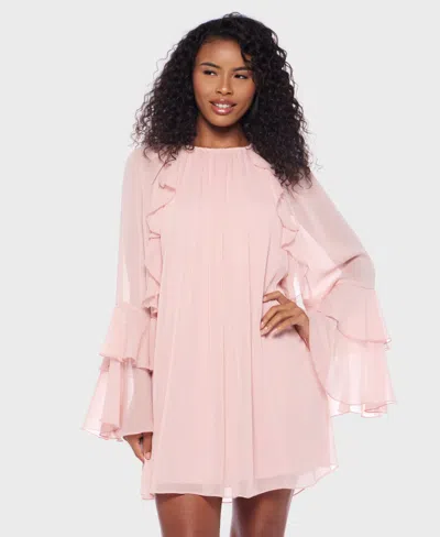 B Darlin Juniors' Ruffled Chiffon Long-sleeve Dress In Pink