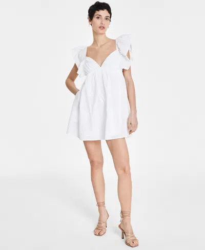 B Darlin Juniors' Ruffled Floral Print Cotton A-line Dress In White