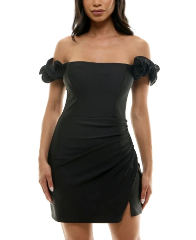 B Darlin Juniors' Ruffled Off-the-shoulder Bodycon Dress In Black