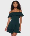 B Darlin Juniors' Ruffled Off-the-shoulder Dress In Green