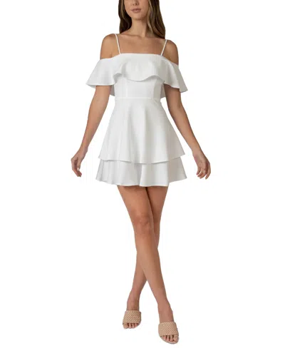 B Darlin Juniors' Ruffled Off-the-shoulder Dress In White