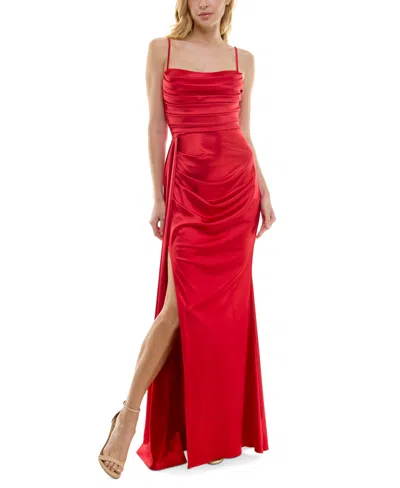 B Darlin Juniors' Satin Cowlneck Gown In Red