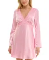 B Darlin Juniors' Satin Lace-trim V-neck Dress In Pink