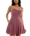 B Darlin Juniors' Satin Lace-up Fit & Flare Dress In Dk Rose