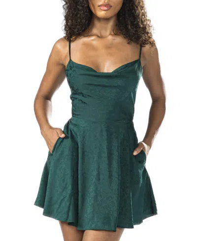 B Darlin Juniors' Satin Lace-up Fit & Flare Dress In Hunter