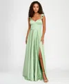 B Darlin Juniors' Satin Sweetheart Ruffle-strap Gown, Created For Macy's In Sage