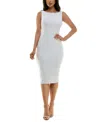 B Darlin Juniors' Scoop-neck Imitation Pearl-trim Sequin Bodycon Dress In Off White Pearl