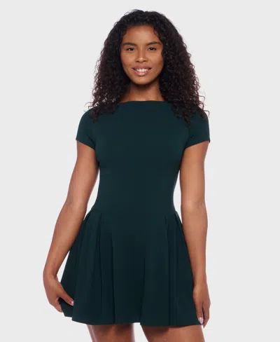 B Darlin Juniors' Scuba Crepe Short-sleeve Fit & Flare Dress In Green