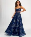 B Darlin Juniors' Sequin Glitter Embellished Sleeveless Ball Gown, Created For Macy's In Navy