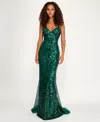 B Darlin Juniors' Sequin-pattern Floor-sweeping Gown In Green