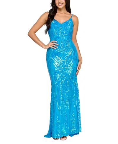 B Darlin Juniors' Sequin-pattern Floor-sweeping Gown, Created For Macy's In Tourquise Iridescent