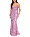 B Darlin Juniors' Sequin-pattern Floor-sweeping Gown In Dark Mauve