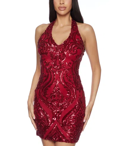 B Darlin Womens Sequined Polyester Halter Dress In Dark Red